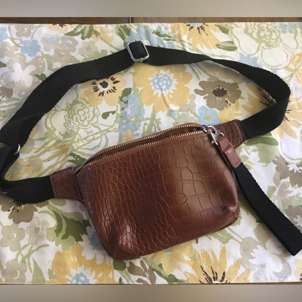 Brown pleather with black cloth Fanny pack - new and never used